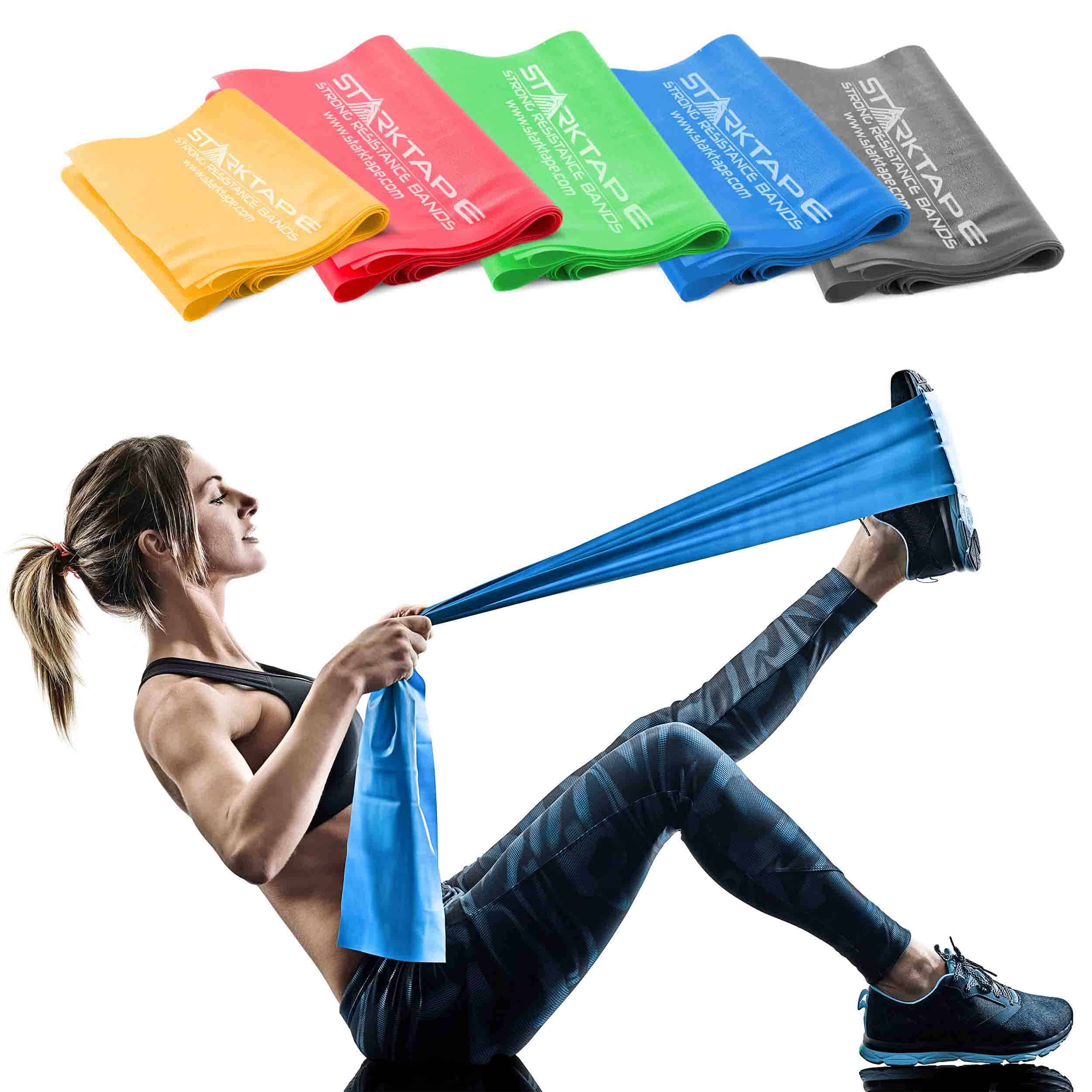 Resistance band workout. Set of 5 Professional Non-Latex exercise bands
